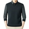 thumbnail image 1 of Generic Men's Faux Two Piece Lapel Shirts Button Up Lapel Neck Pullover Tops Fall Winter Trendy Long Sleeve Casual Blouse, 1 of 4