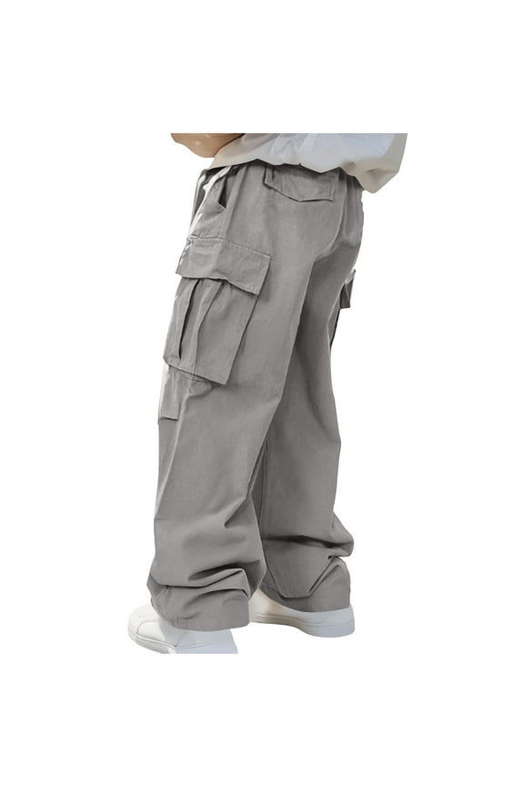 Men's Flat Pocket Parachute Pants Casual Baggy Cargo Pants Unisex Street Y2K Pants Drawstring Trouser with Pockets