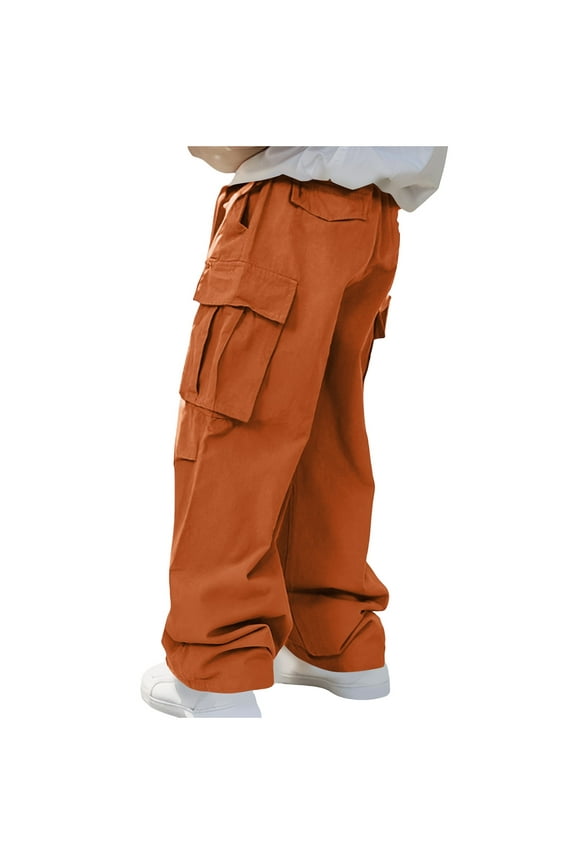 Men's Flat Pocket Parachute Pants Casual Baggy Cargo Pants Unisex Street Y2K Pants Drawstring Trouser with Pockets