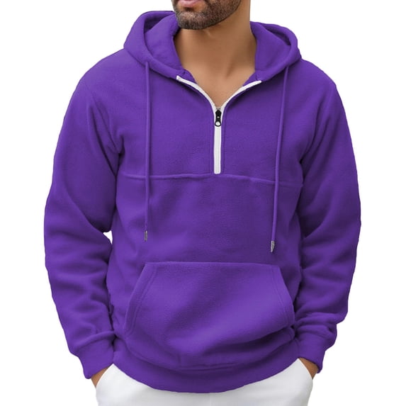 Generic Men's Fleece Winter Hoodies 1/4 Zip Up Pullover Oversized Long Sleeve Sweatshirts Pullover Sports Jacket with Pockets