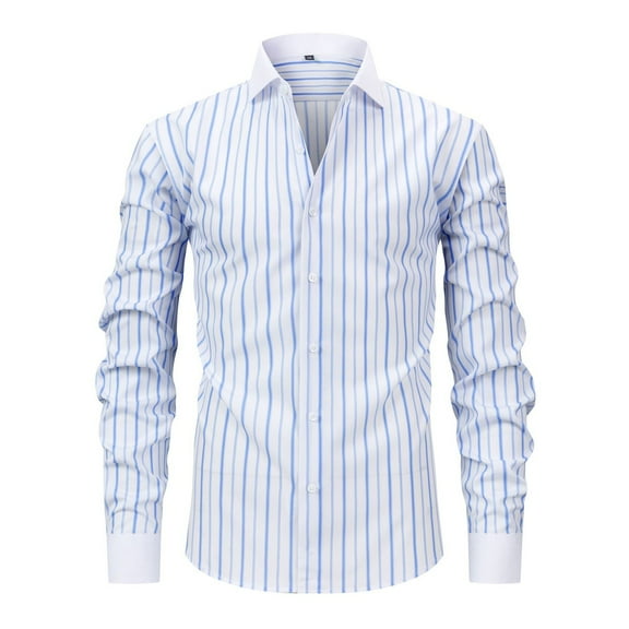 Men's French Cuff Dress Shirt Striped Printed Long Sleeve Blouse Business Casual Button Down Shirt