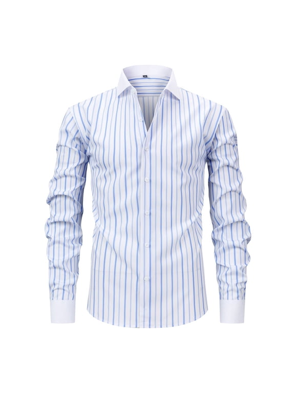 Men's French Cuff Dress Shirt Striped Printed Long Sleeve Blouse Business Casual Button Down Shirt