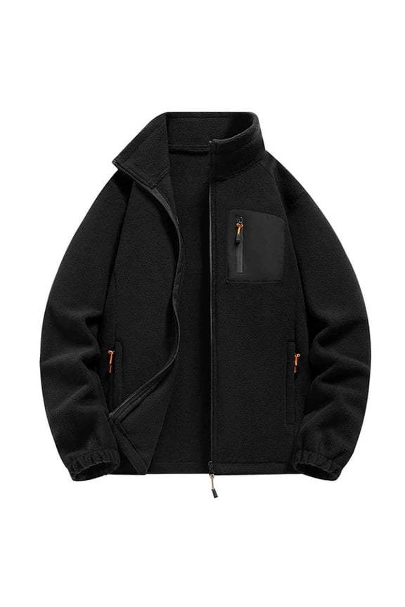Men's Full Zip Polar Fleece Jacket Casual Warm Outwear Fall Winter Stand Collar Jackets with Zipper Pockets
