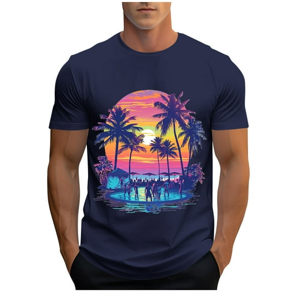 Generic Men's Funny Hawaiian T-Shirts Short Sleeve Graphic Tees Shirts Summer Beach Casual Tropical Printed Workout Tops
