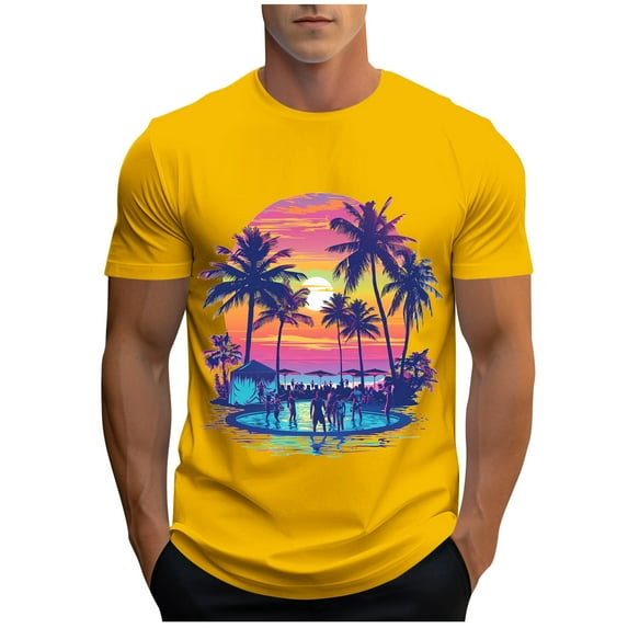 Generic Men's Funny Hawaiian T-Shirts Short Sleeve Graphic Tees Shirts Summer Beach Casual Tropical Printed Workout Tops