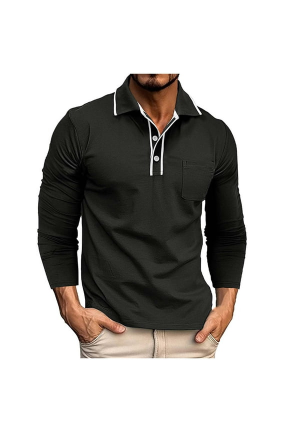 Men's Golf Shirts Long Sleeve Button Down Henley Pullover Tops Lapel Neck Casual Stretch Trendy Shirt with Pocket