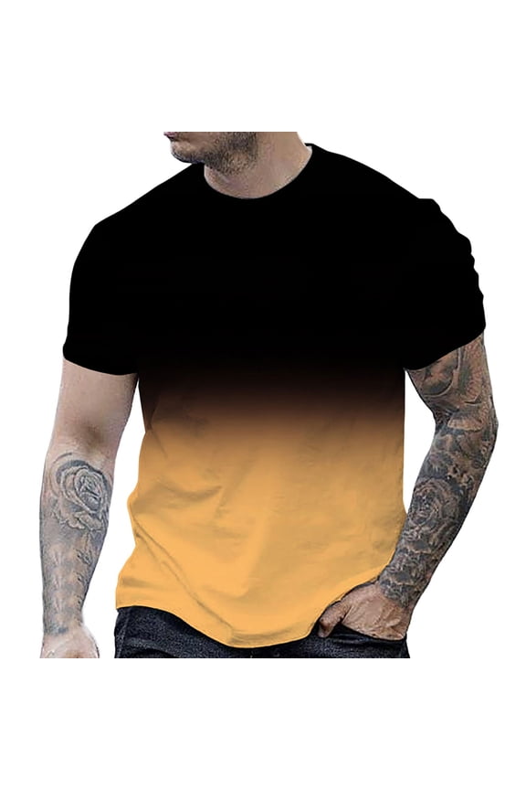 Men's Gradient T-Shirt Short Sleeve Tee Shirt Slim Fit Muscle Crew Neck Casual Summer Tops Fashion Streetwear