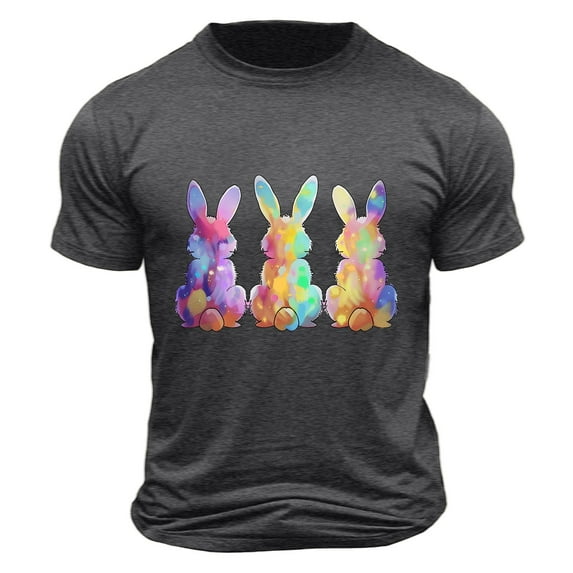 Generic Men's Happy Easter T Shirts Rabbit Ears Eggs Flowers Leaf Tops Summer Crew Neck Tees Cotton Going Out Shirts