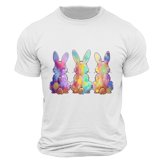 Generic Men's Happy Easter T Shirts Rabbit Ears Eggs Flowers Leaf Tops Summer Crew Neck Tees Cotton Going Out Shirts