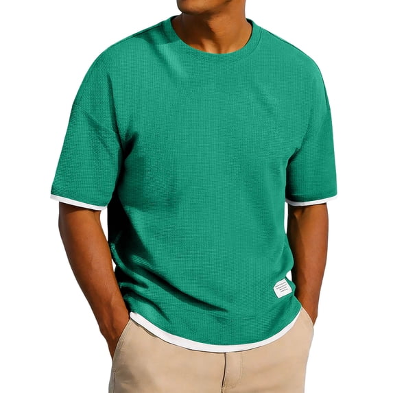 Generic Men's Heavy Weight Waffle T-Shirts Summer Round Neck Short Sleeve Big and Tall Shirts Solid Basic Oversized Tee Tops