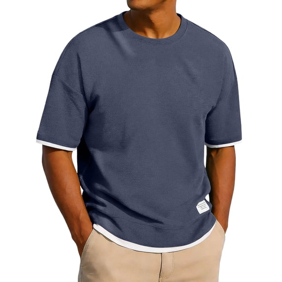 Generic Men's Heavy Weight Waffle T-Shirts Summer Round Neck Short Sleeve Big and Tall Shirts Solid Basic Oversized Tee Tops