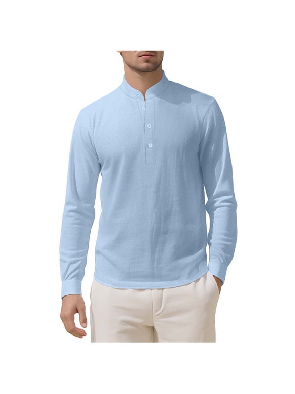 Men's Henley Shirt Long Sleeve Casual Collared Collared Quarter Button Golf Tee Tops Fall Fashion Slim Fit T-Shirts
