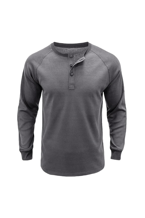 Men's Henley Shirt Long Sleeve Waffle Knit Thermal Underwear Pullover Casual Slim Fit Lightweight Button Down Tops