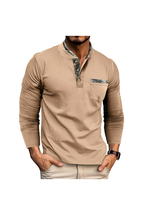 Men's Henley Shirts Casual Lightweight Long Sleeve T-Shirt Casual Stylish Button Cotton Soft Tops with Pocket