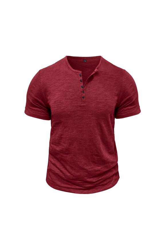 Men's Henley Shirts Summer Short Sleeve Regular Fit Tops Solid Color Vintage Casual Button Neck T-Shirts