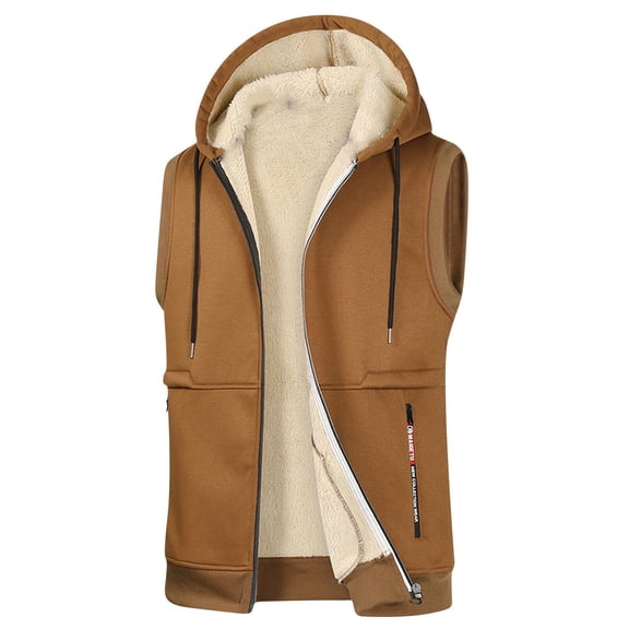 Generic Men's Hooded Puffer Vest Drawstring Fleece Lined Zip Up Puffer Vest Hooded Sleeveless Casual Warm Outerwear Vests