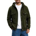 thumbnail image 1 of Generic Men's Hooded Snap Button Sweatshirt Jacket, Long Sleeve Casual Shacket With Flap Chest Pockets, Ribbed Cuffs Hem Drawstring Hood Fleece Outerwear Army Green,L, 1 of 7