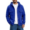 thumbnail image 1 of Generic Men's Hooded Snap Button Sweatshirt Jacket, Long Sleeve Casual Shacket With Flap Chest Pockets, Ribbed Cuffs Hem Drawstring Hood Fleece Outerwear Blue,M, 1 of 7