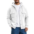 thumbnail image 1 of Generic Men's Hooded Snap Button Sweatshirt Jacket, Long Sleeve Casual Shacket With Flap Chest Pockets, Ribbed Cuffs Hem Drawstring Hood Fleece Outerwear White,S, 1 of 7