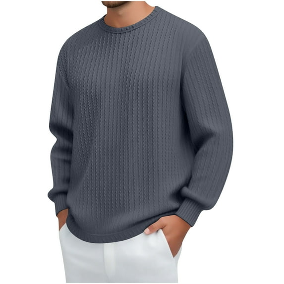 Generic Men's Jacquard Textured Shirts Casual Long Sleeve Loose fit Crewneck T-Shirt Solid Color Casual Top for Fall Winter