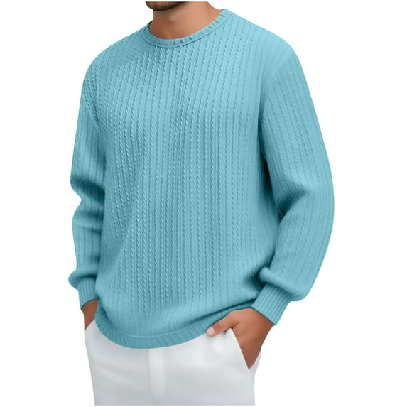 Generic Men's Jacquard Textured Shirts Casual Long Sleeve Loose fit Crewneck T-Shirt Solid Color Casual Top for Fall Winter