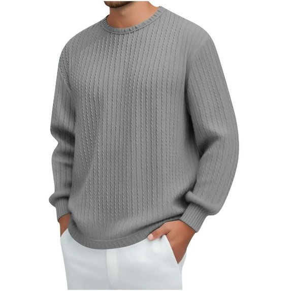 Generic Men's Jacquard Textured Shirts Casual Long Sleeve Loose fit Crewneck T-Shirt Solid Color Casual Top for Fall Winter