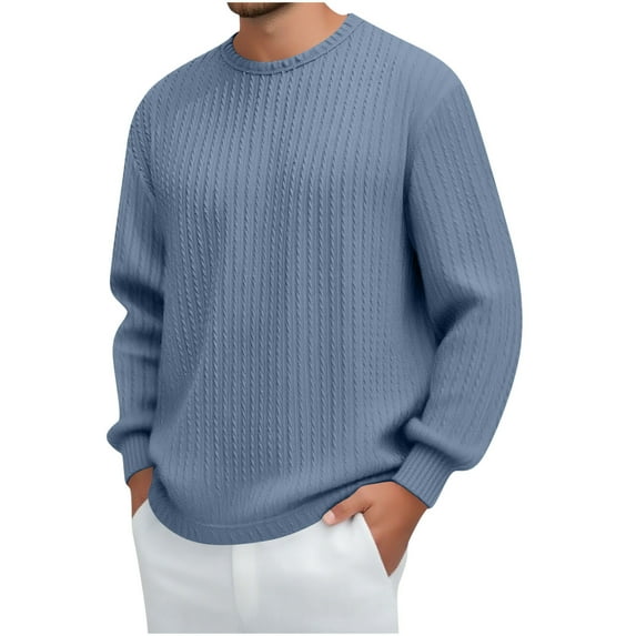 Generic Men's Jacquard Textured Shirts Casual Long Sleeve Loose fit Crewneck T-Shirt Solid Color Casual Top for Fall Winter