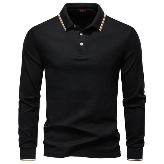 Generic Men's Knit Cotton Polo Shirts Long Sleeve Collared Sweaters Casual Dress Pullover Fashion Button Golf Sweaters
