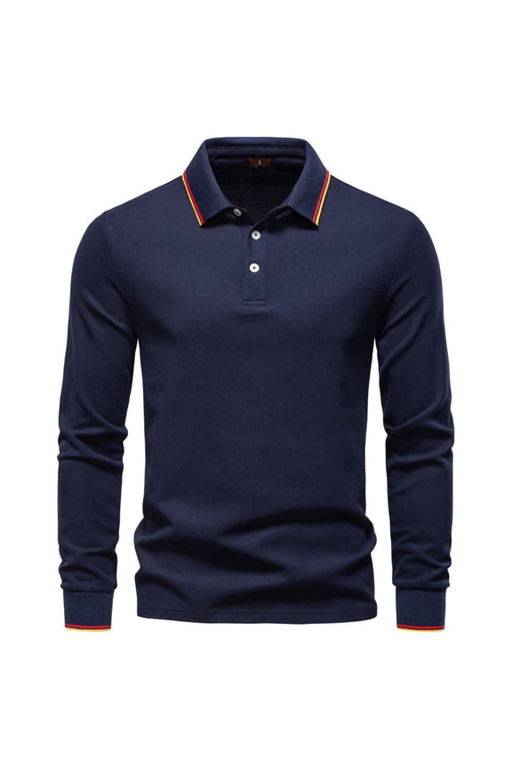 Men's Knit Cotton Polo Shirts Long Sleeve Collared Sweaters Casual Dress Pullover Fashion Button Golf Sweaters