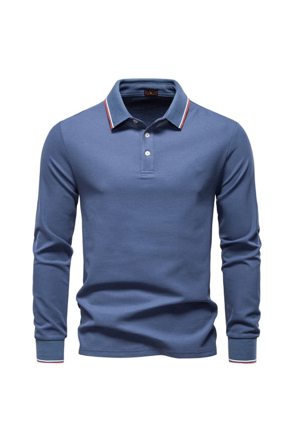 Men's Knit Cotton Polo Shirts Long Sleeve Collared Sweaters Casual Dress Pullover Fashion Button Golf Sweaters