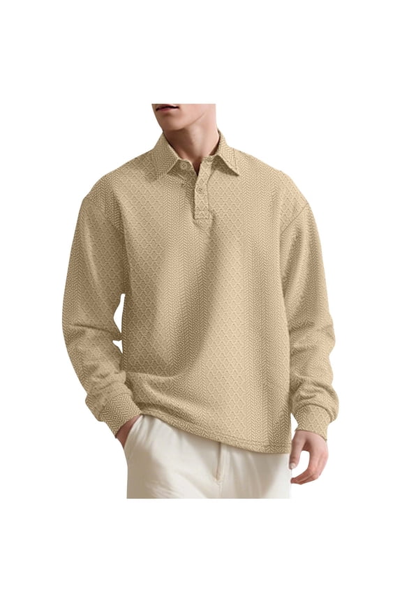 Men's Knit Polo Sweater Casual Fall Long Sleeve Collared Quarter Button Collared Tops Waffle Textured Golf Shirt