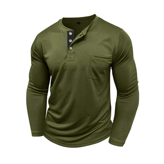 Generic Men's Long Sleeve Henley Shirts Lightweight Casual V Neck Shirts Classic Slim Fit Solid Basic Pullover Tops