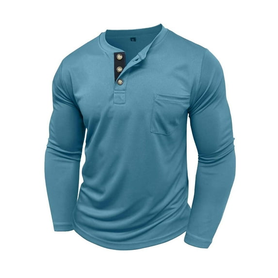 Generic Men's Long Sleeve Henley Shirts Lightweight Casual V Neck Shirts Classic Slim Fit Solid Basic Pullover Tops