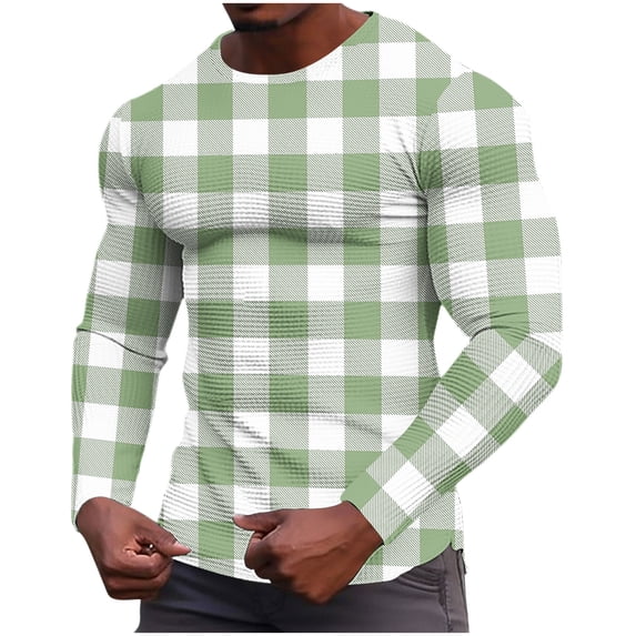 Generic Men's Long Sleeve Shirt Color Block Waffle Crewneck Casual Fashion T Shirts Athletic Soft Comfy Slim Pullovers Top