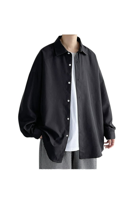 Men's Long Sleeve Shirts Casual Button Down Business Shirt Regular Fit Dress Shirt Y2K Streetwear Tops