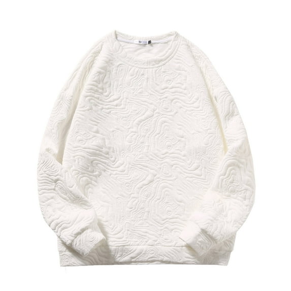 Generic Men's Long Sleeve Waffle Sweatshirts Fashion Solid Crewneck Textured Thermal Pullover Tops Sports Bear Print Shirt