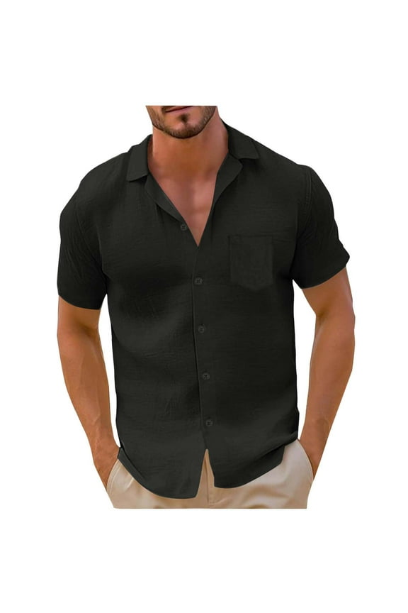 Men's Men's Cotton Linen Cotton Linen Shirts Stylish Button Down Cuban Guayabera Tee Casual Summer Vintage Polo Shirt