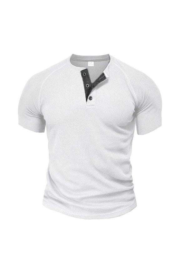 Men's Muscle Slim Henley Shirts Crewneck Longline T-Shirt Gym Workout Athletic Shirt Tees with Button