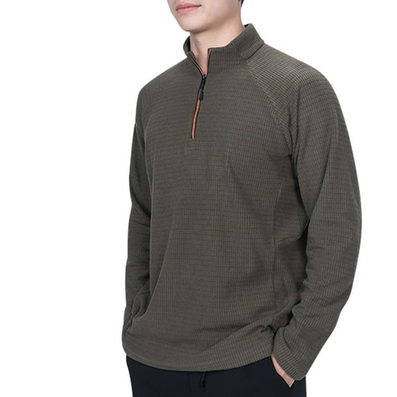 Generic Men's Outdoor Long Sleeve Polo Shirt Solid Quarter-Zip Golf T-Shirts Solid Color Thermal Pullover Tees Shirt