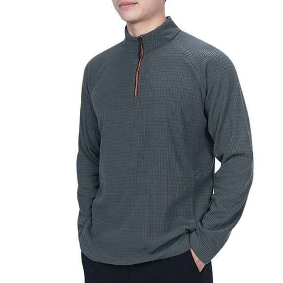Generic Men's Outdoor Long Sleeve Polo Shirt Solid Quarter-Zip Golf T-Shirts Solid Color Thermal Pullover Tees Shirt
