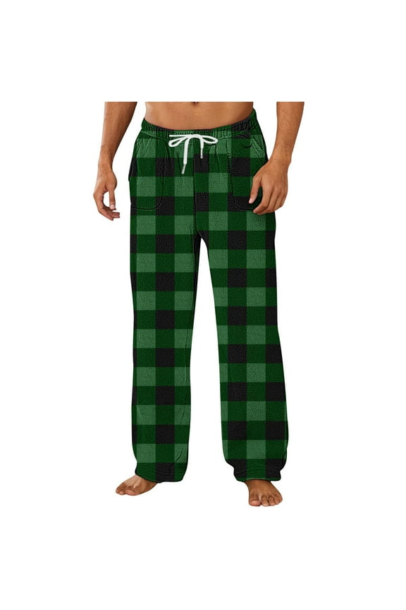 Men's Plaid Pajama Pants Bottoms Soft Flannel Christmas Lounge Pant Casual Elastic Waistband Checkered Sleepwear