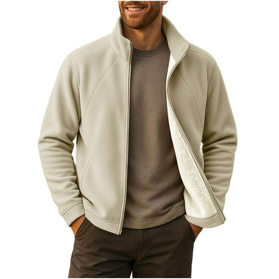 Generic Men's Polar Fleece Zip Up Jacket Lightweight Outdoor Recreation Full Zip Coat Outerwear Turn Collar Warm Coats
