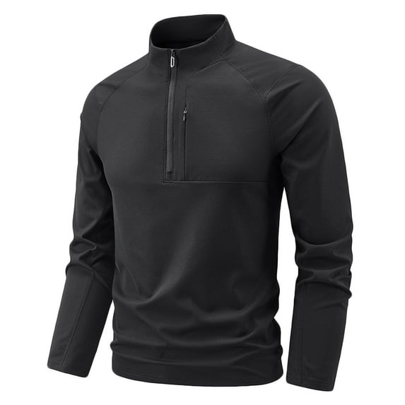 Generic Men's Quarter Zip Long Sleeve Shirt Stand Collar Quick Dry Athletic Top Casual Warm Winter Sweatshirts