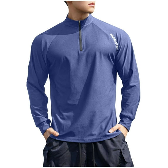 Generic Men's Quarter Zip Pullover Shirts Fleece Lined Long Sleeve Running Shirts Running Workout Gym Sweatshirts
