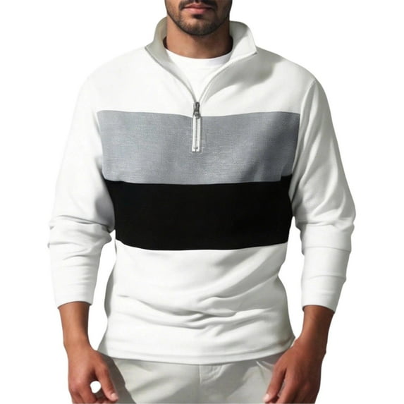 Generic Men's Quarter Zip Shirt Mock Neck Long Sleeve Casual Loose Blouse 2025 Fall Trendy Patchwork Color Block Shirt Tops