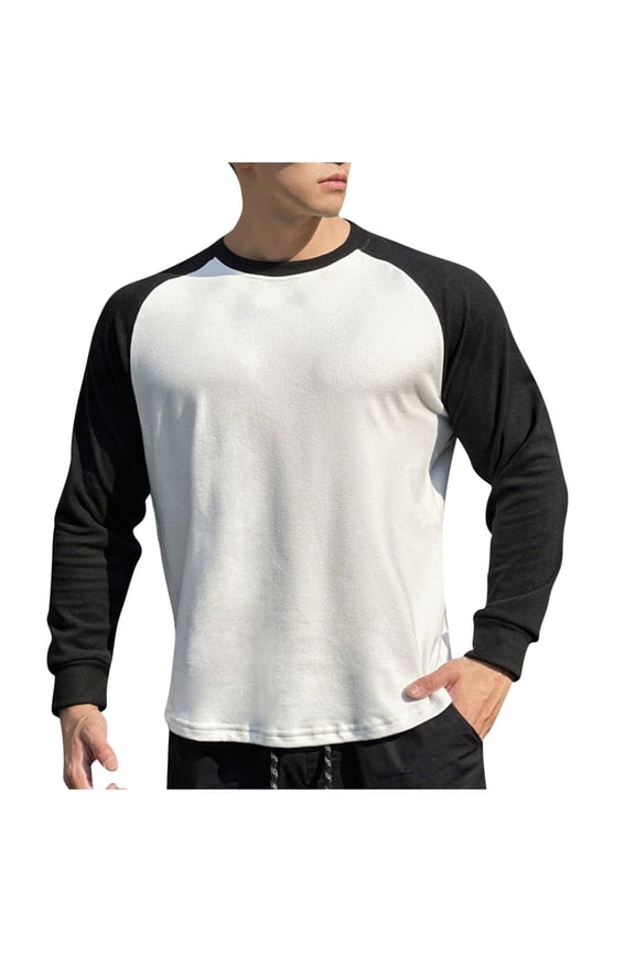 Men's Raglan Long Sleeve T-Shirt Casual Crew Neck Vintage Color Block Muscle Shirts Workout Basic Fitness Gym Tops