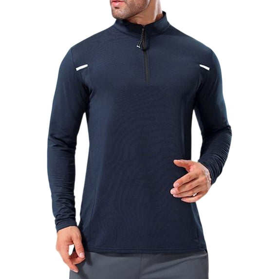 Generic Men's Running Golf Shirts Casual Quarter Zip Long Sleeve Athletic Workout Tops Loose Fit Running Sweatshirts