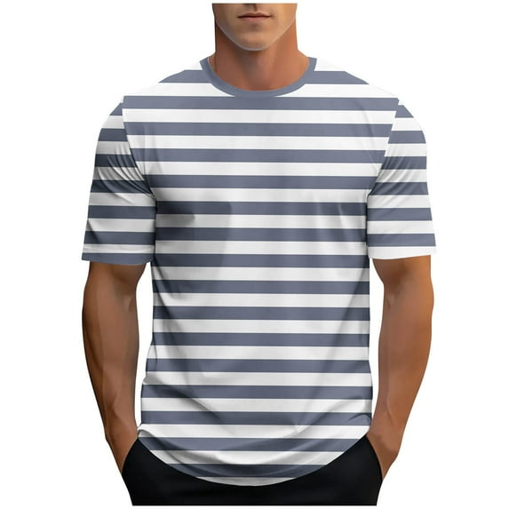 Generic Men's Short Sleeve Crewneck Striped T-Shirt Casual Soft Elastic Cotton Tees