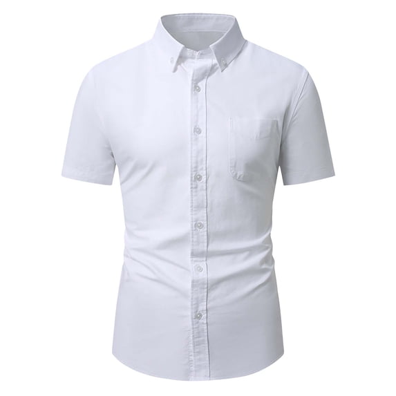 Generic Men's Short Sleeve Oxford Shirt Regular Fit Button Down Collar Shirts with Pocket