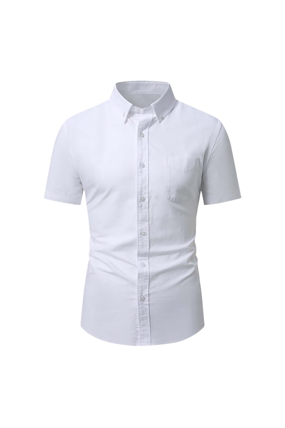 Men's Short Sleeve Oxford Shirt Regular Fit Button Down Collar Shirts with Pocket